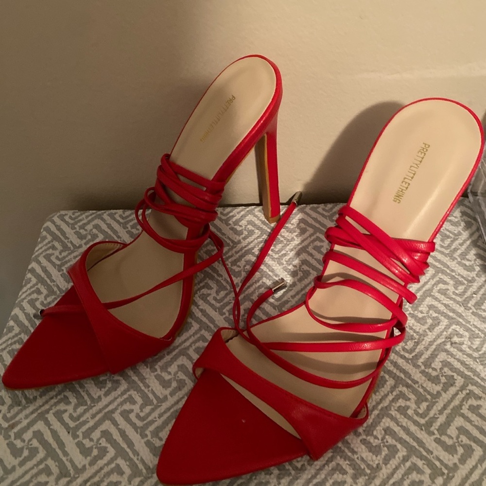 Red tie up PLT heels (size 7)